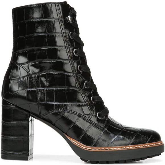 Naturalizer Callie Black Croc Leather Lace Up Lug Sole Bootie Size 8 - Picture 1 of 8